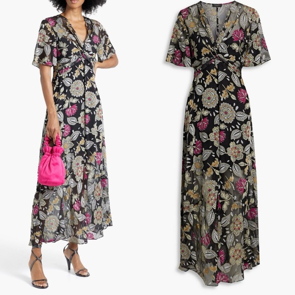Rag & Bone Tamar Twist Front Floral Sheer Chiffon Maxi Asymmetrical Bodycon US 6 - Picture 4 of 13